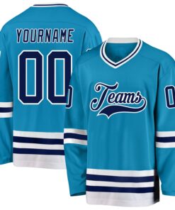 Custom Panther Blue Navy-White Hockey Jersey