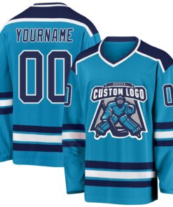 Custom Panther Blue Navy-White Hockey Jersey