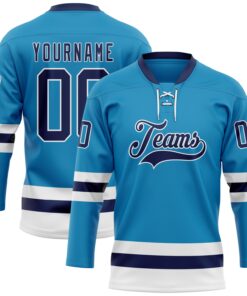 Custom Panther Blue Navy-White Hockey Lace Neck Jersey