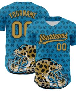 Custom Panther Blue Old Gold-Black 3D Pattern Design Football Jaguar Helmet And Ball Authentic Baseball Jersey