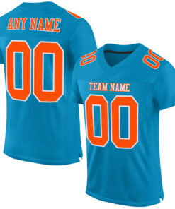Custom Panther Blue Orange-White Mesh Authentic Football Jersey