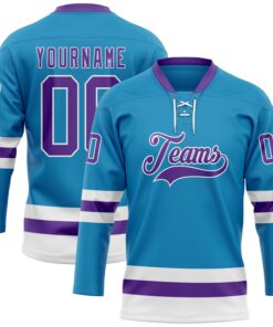 Custom Panther Blue Purple-White Hockey Lace Neck Jersey