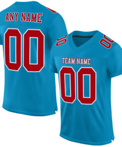 Custom Panther Blue Red-White Mesh Authentic Football Jersey