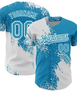 Custom Panther Blue White 3D Pattern Design Abstract Brush Stroke Authentic Baseball Jersey
