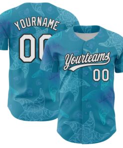 Custom Panther Blue White-Black 3D Tropical Hawaii Jungle Leaves Authentic Baseball Jersey