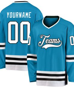 Custom Panther Blue White-Black Hockey Jersey