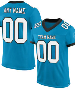 Custom Panther Blue White-Black Mesh Authentic Football Jersey