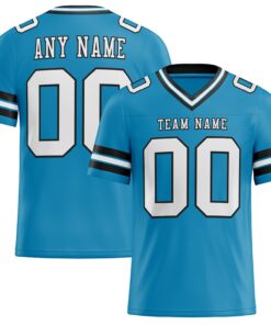 Custom Panther Blue White-Black Mesh Authentic Football Jersey