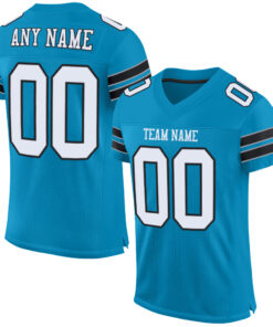 Custom Panther Blue White-Black Mesh Authentic Football Jersey