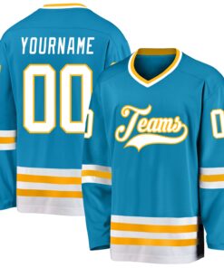 Custom Panther Blue White-Gold Hockey Jersey