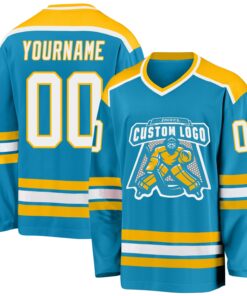 Custom Panther Blue White-Gold Hockey Jersey