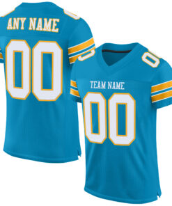 Custom Panther Blue White-Gold Mesh Authentic Football Jersey