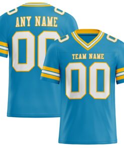 Custom Panther Blue White-Gold Mesh Authentic Football Jersey