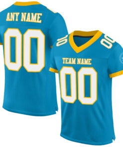 Custom Panther Blue White-Gold Mesh Authentic Football Jersey