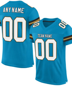 Custom Panther Blue White-Old Gold Mesh Authentic Football Jersey