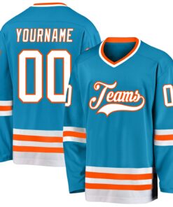 Custom Panther Blue White-Orange Hockey Jersey
