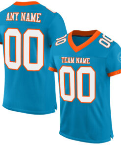 Custom Panther Blue White-Orange Mesh Authentic Football Jersey