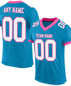 Custom Panther Blue White-Pink Mesh Authentic Football Jersey