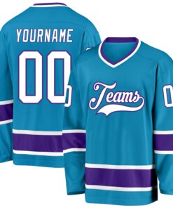 Custom Panther Blue White-Purple Hockey Jersey