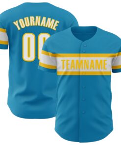 Custom Panther Blue White-Yellow Authentic Baseball Jersey