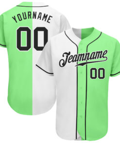 Custom Pea Green Black-White Authentic Split Fashion Baseball Jersey