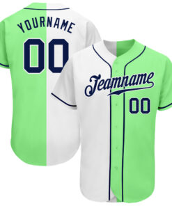 Custom Pea Green Navy-White Authentic Split Fashion Baseball Jersey