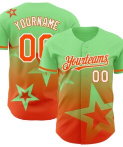 Custom Pea Green Orange-White 3D Pattern Design Gradient Style Twinkle Star Authentic Baseball Jersey