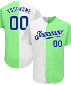 Custom Pea Green Royal-White Authentic Split Fashion Baseball Jersey