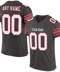 Custom Pewter White-Red Mesh Authentic Football Jersey