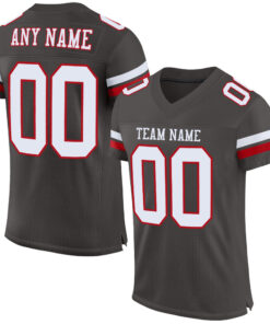 Custom Pewter White-Red Mesh Authentic Football Jersey