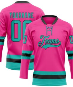 Custom Pink Aqua-Black Hockey Lace Neck Jersey