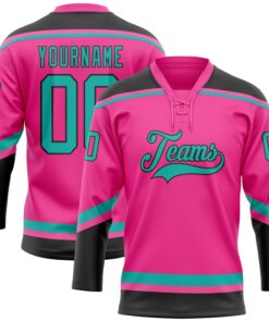 Custom Pink Aqua-Black Hockey Lace Neck Jersey