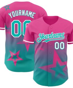 Custom Pink Aqua-White 3D Pattern Design Gradient Style Twinkle Star Authentic Baseball Jersey