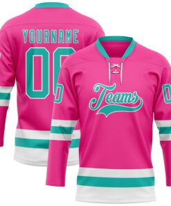 Custom Pink Aqua-White Hockey Lace Neck Jersey