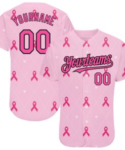 Custom Pink Black 3D Pink Ribbon Breast Cancer Awareness Month Women Health Care Support Authentic Baseball Jersey
