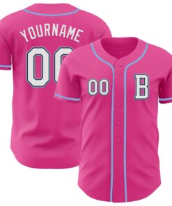 Custom Pink Black-Light Blue Authentic Baseball Jersey