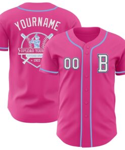 Custom Pink Black-Light Blue Authentic Baseball Jersey