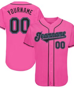 Custom Pink Black-Light Blue Authentic Baseball Jersey