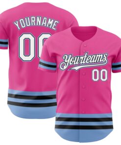 Custom Pink Black-Light Blue Line Authentic Baseball Jersey