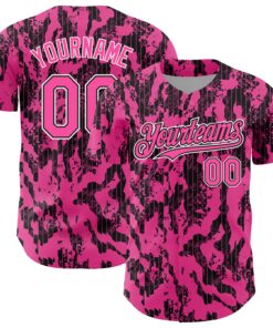 Custom Pink Black-White 3D Pattern Design Abstract Fluid Authentic Baseball Jersey