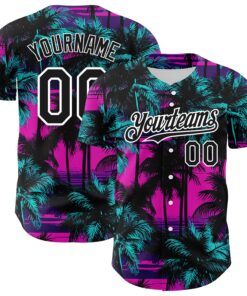 Custom Pink Black-White 3D Pattern Design Beach Hawaii Palm Trees Authentic Baseball Jersey