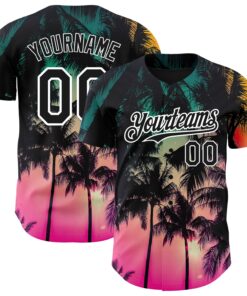 Custom Pink Black-White 3D Pattern Design Hawaii Palm Trees Authentic Baseball Jersey