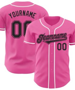 Custom Pink Black-White Authentic Baseball Jersey