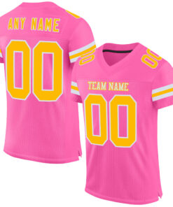 Custom Pink Gold-White Mesh Authentic Football Jersey
