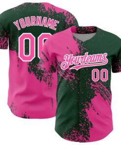 Custom Pink Green-White 3D Pattern Design Abstract Brush Stroke Authentic Baseball Jersey