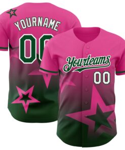 Custom Pink Green-White 3D Pattern Design Gradient Style Twinkle Star Authentic Baseball Jersey