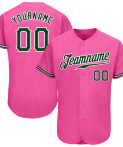 Custom Pink Green-White Authentic Baseball Jersey