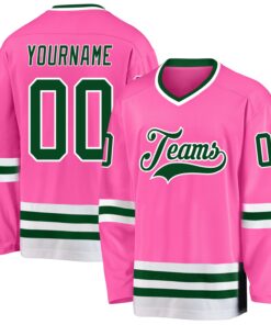 Custom Pink Green-White Hockey Jersey