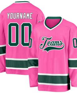 Custom Pink Green-White Hockey Jersey