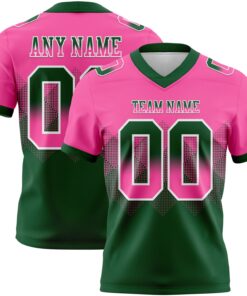 Custom Pink Green-White Mesh Authentic Gradient Square Shape Flag Football Jersey